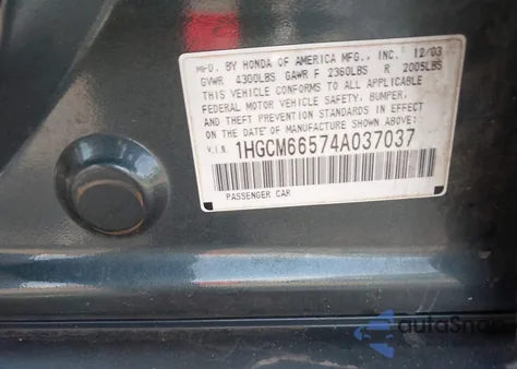 2004 Honda Accord 3.0 Ex из США, поврежденный, VIN 1HGCM66574A037037